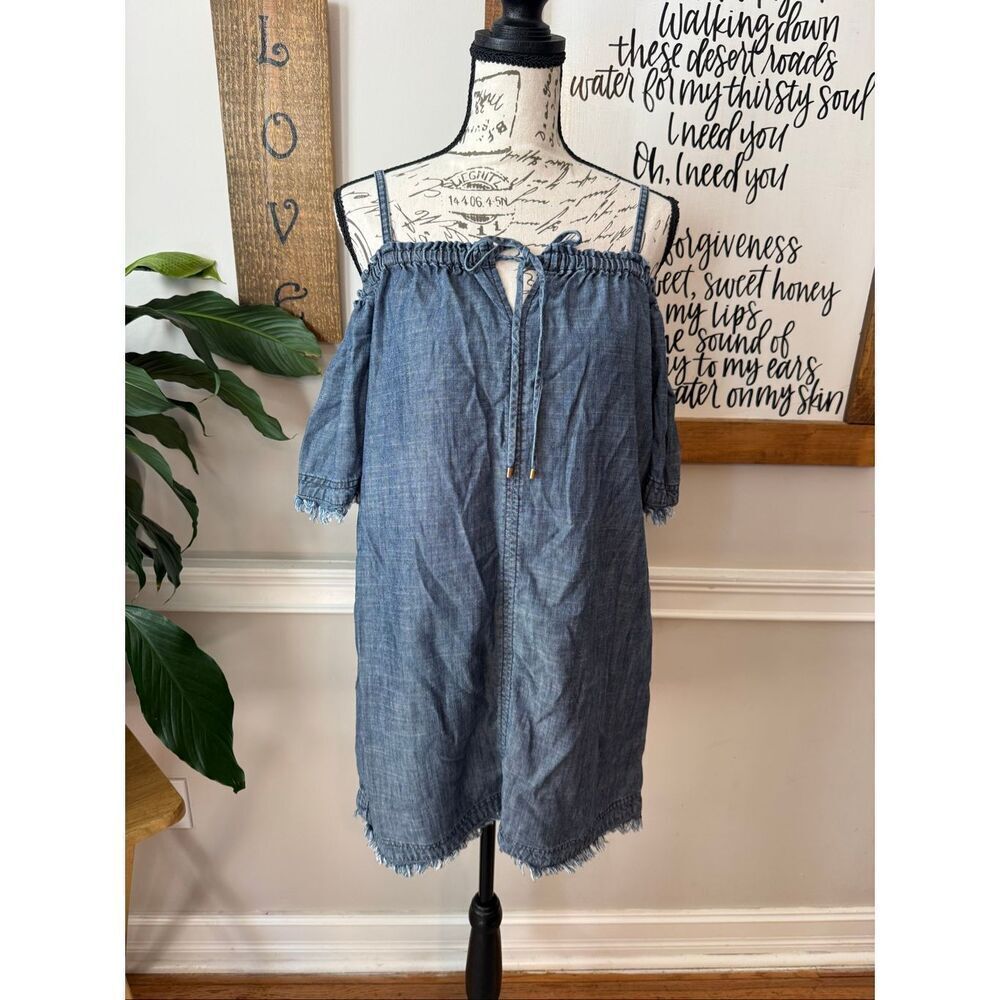 Trina Turk Women's Chill Crosshatch Chambray Linen Blend Frayed Dress Blue XS